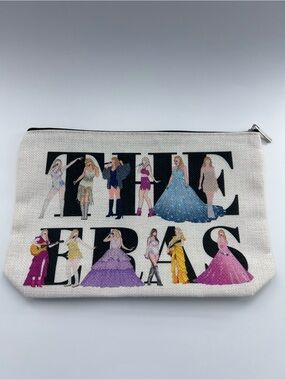 Women Bags Canvas Zipper Pouch in Cream with Multicolor Graphic